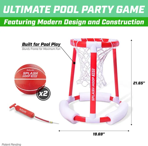 Vista 4 de GoSports Splash Hoop 360 - Juego de baloncesto flotante para piscina - Elija rojo o azul - Incluye aro, 2 pelotas y bomba