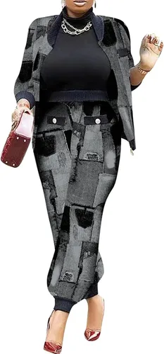 Vista 9 de LKOUS Traje de pantalón de pata de gallo para mujer, resistente a las Negro