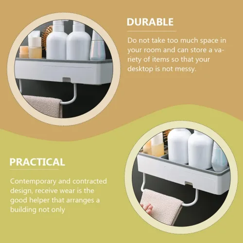 Vista 4 de Estante de esquina para ducha, baño, estantes flotantes, soporte para toallas de baño, estantes ajustables, riel para colgar en la pared