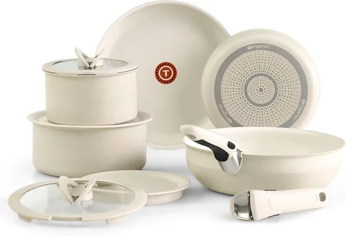 Vista 9 de T-Fal Signature - Juego de sartenes antiadherentes de 8 y 10 pulgadas, apto para lavavajillas, apto para horno hasta 350 °F, juego de ollas y Crema
