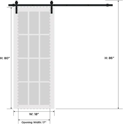 Vista 7 de SARTODOORS Puerta de granero resistente de 18 x 80 pulgadas Lucia 1299 negro mate con espejo Juego de perchas de riel de 6.6 pies Puertas