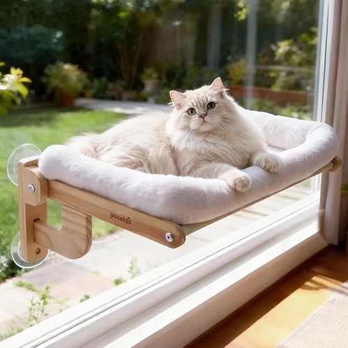 Vista 11 de Pecute Hamaca plegable para ventana de gato, cama para gatos con cojín Gris