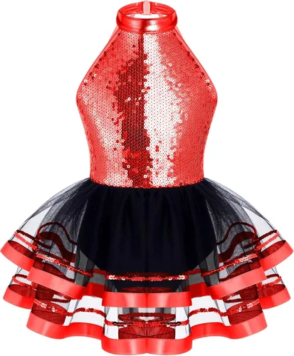Vista 81 de CHICTRY Vestido tutú de ballet con lentejuelas brillantes para niñas y niñas, moderno disfraz de baile latino de jazz