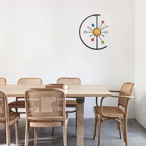 Vista 5 de Reloj de pared de metal único de 14 pulgadas, moderno reloj de mediados de siglo con mecanismo silencioso, reloj decorativo colorido para sala