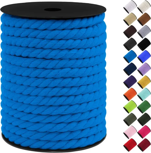 Vista 10 de Cordón de macramé de algodón, 0.315 in x 131 pies, hilo grueso para manualidades, cuerda trenzada de 3 hebras para colgar en la pared, ganchos