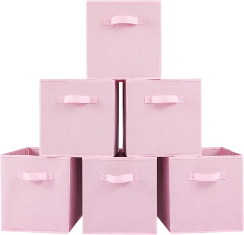 Vista 10 de Stero - Contenedores de tela para almacenamiento de 13x13x13 pulgadas, paquete de 6 cubos de almacenamiento de colores divertidos con asas, cestas