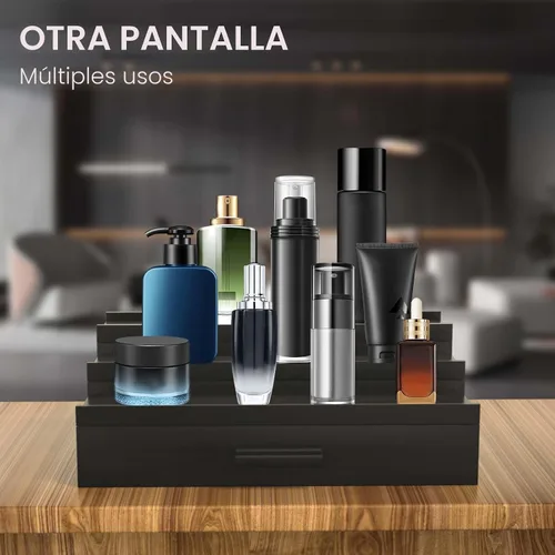 Vista 6 de Sephyroth Organizador de colonia para hombre, 3 niveles, estante elevado de exhibición de colonia con cajón, organización de perfumes y elevadores