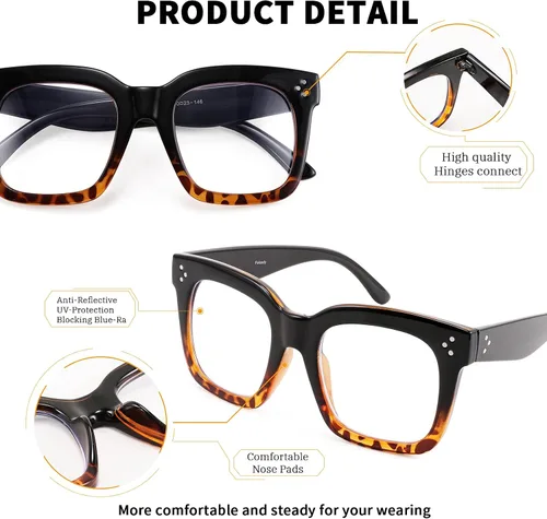 Vista 6 de FEISEDY Women Men Blue Light Blocking Glasses Frame Oversized Designer Luxury Square Eyewear B2695-FF
