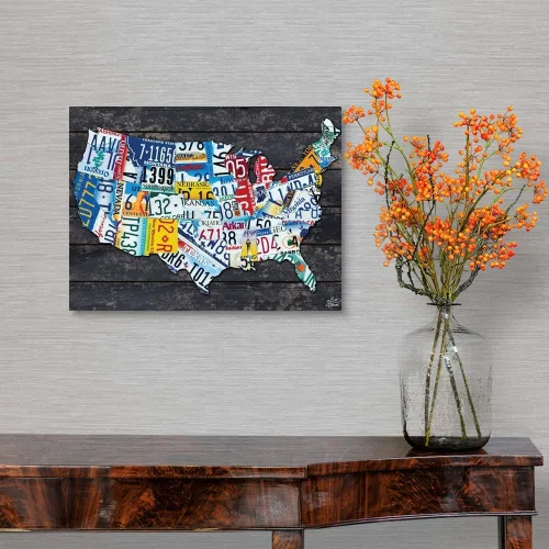 Vista 3 de CANVAS ON DEMAND Lienzo decorativo para pared con mapa de matrícula de Estados Unidos, por Brittney Hallowell, contemporáneo, decoración del hogar