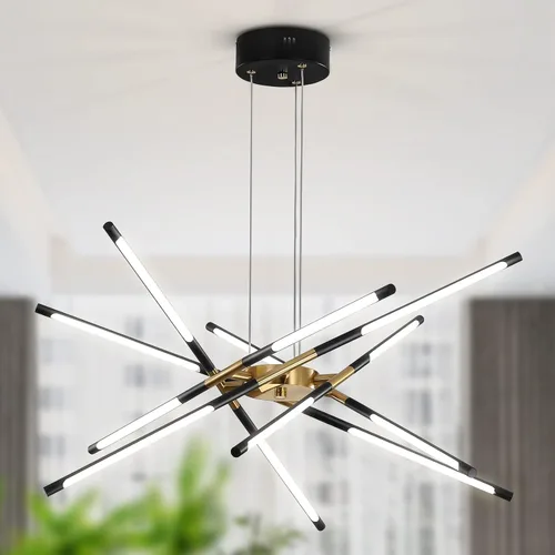 Vista 10 de Candelabro negro moderno, Candelabro Sputnik de 10 luces regulable enchufable, lámpara colgante de techo con instalación empotrada, lámpara colgante