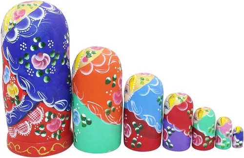Vista 3 de Winterworm Juego de 7 piezas de hermosas muñecas de madera roja con bufanda azul tradicional rusa anidación muñecas Matryoshka juguetes regalo hogar