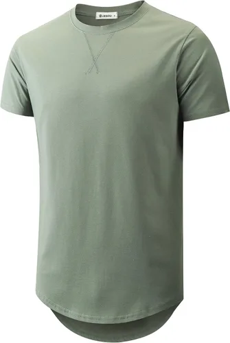 Vista 19 de KLIEGOU Camiseta larga 100% algodón para hombre, preencogida, suave 66 Gris Azul