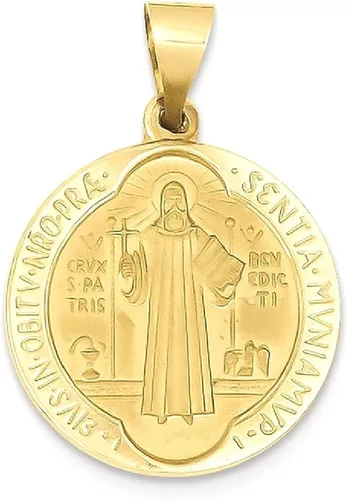 Vista 10 de Collar con dije de medalla de San Benito de oro amarillo de 14 quilates joyería fina religiosa Sared de Jesús regalos para mujer