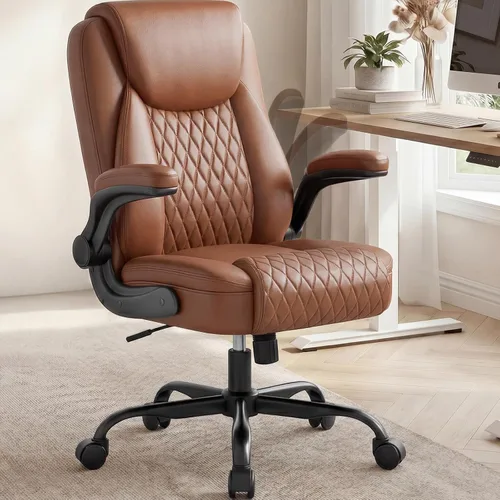 Vista 13 de COMHOMA Silla de oficina con respaldo medio, silla de escritorio ergonómica de poliuretano con brazos abatibles, juegos de computadora pequeños