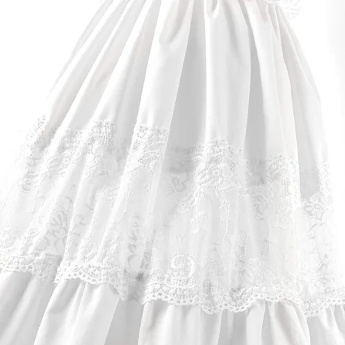 Vista 5 de fioukiay Vestido de princesa para niña pequeña bohemio hombros descubiertos encaje volantes vestidos de vacaciones Marfil blanco vino