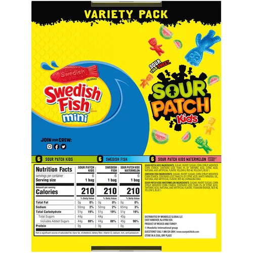 Vista 13 de SOUR PATCH KIDS & SWEDISH FISH Paquete de variedad de dulces suaves y masticables - 18 paquetes individuales de refrigerios