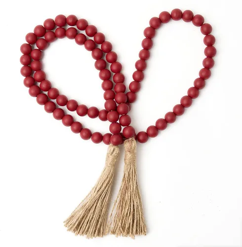 Vista 16 de OMISHE Guirnalda de cuentas de madera de 59 pulgadas con borlas, cuentas decorativas, guirnalda de cuentas de madera de granja para colgar
