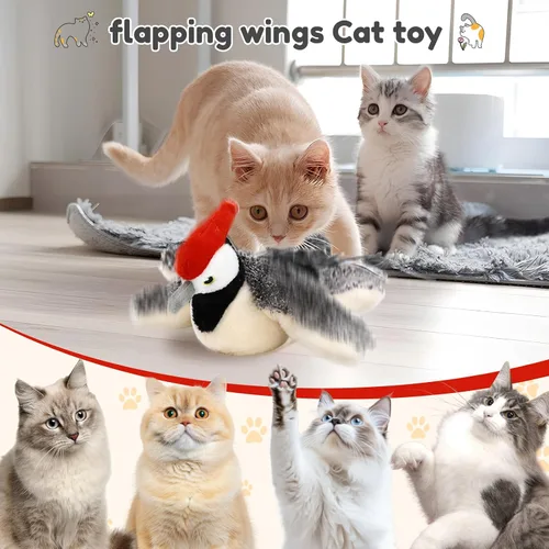Vista 6 de Nuevo juguete para gatos Chase 2026, juguete interactivo recargable para gatos, pájaro que chirría con alas, juguete eléctrico para gatos de Beige