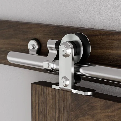 Vista 3 de CCJH Kit de herrajes para puertas correderas de acero inoxidable de 5.5 pies, kit de puerta de granero de madera resistente y suave, apto