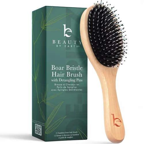 Vista 11 de Cepillo de cerdas de jabalí para mujeres y hombres, cepillo de pelo natural 100% cerdas suaves de jabalí para cabello fino y delgado
