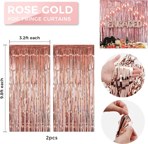 Vista 6 de Juego de globos de compromiso de oro rosa con letras y pancartas con globo de anillo de diamantes