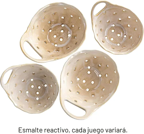 Vista 5 de Creative Co-Op Juego de 2 coladores de gres crema