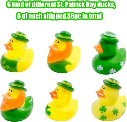 Vista 3 de 27 piezas de patos de goma para el día de San Patricio, accesorios para baby shower, mini patitos de 2.16 pulgadas, juguetes de baño para niños