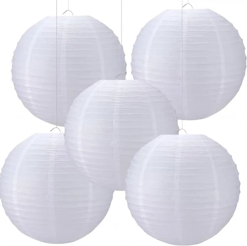 Vista 7 de Glooglitter 5 linternas grandes de papel blanco de 18 pulgadas, lámpara de papel redonda de luna china, lámparas japonesas gigantes colgantes