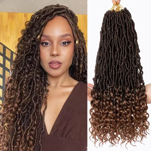 Vista 38 de Leeven 7 Paquetes Cabello Crochet Faux Locs con Puntas Rizadas 10 Pulgadas Pre-enrollado Goddess Locs Trenzas Crochet Cabello 84 Hebras Negro