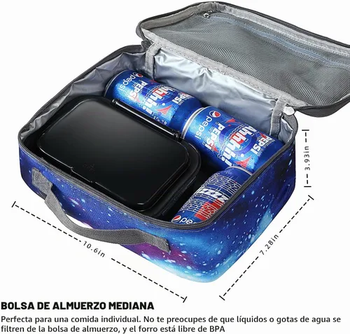 Vista 2 de Lonchera aislada con galaxia para niños y niñas, lonchera reutilizable para niños, escuela, picnic, viajes