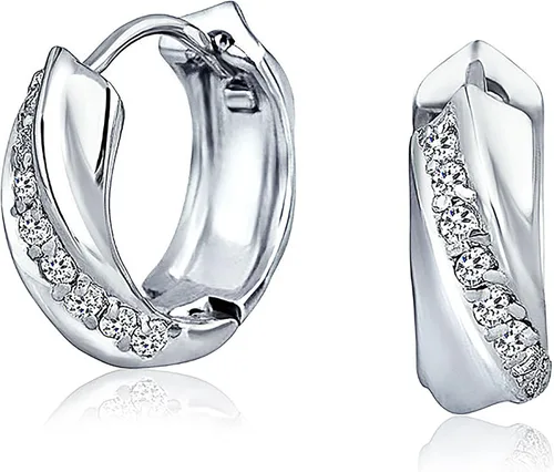 Vista 7 de Elegant Cubic Zirconia CZ Accent Stripe Criss Cross Twist OXOX Huggie Small Hoop Earrings For Women Men 14K Gold Plated .925 Sterling Silver