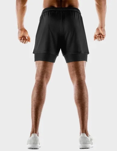 Vista 5 de Aolesy Pantalones cortos de correr 2 en 1 para hombre con bolsillos con cremallera, pantalones cortos de entrenamiento ligeros de 5 pulgadas