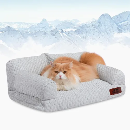 Vista 15 de Hollypet Cama de Felpa Esponjosa para Perros y Gatos, Sofá Cama Suave y Calmante para Gatos y Perros Pequeños y Medianos, Beige