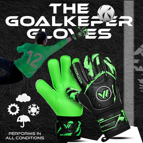Vista 6 de WESTWOOD FOX Guantes de portero Guantes de portero de fútbol con protección para los dedos para niños, jóvenes, adultos, agarre pesado en la palma