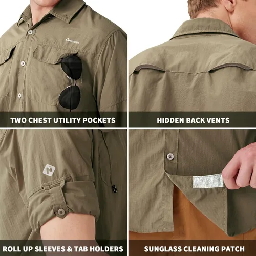Vista 18 de NAVISKIN Camisas de pesca con protección solar UPF 50+ de manga larga para hombre, PFG para senderismo, viajes, campamento