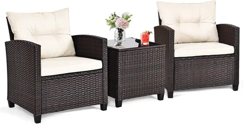 Vista 15 de ORALNER Juego de muebles de patio de 3 piezas, juego de mimbre para Beige