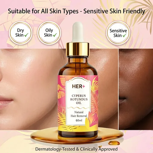 Vista 4 de Her+ Cyperus Rotundus Oil for Hair Removal, Natural Hair Removal Oil & Inhibitor Cyperus Rotundus Oil, Reducing Body Hair Growth, and Pore