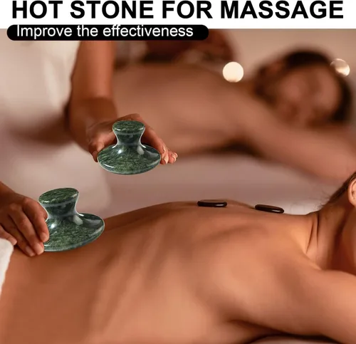 Vista 3 de gemshan Piedra de masaje, rocas calientes naturales de 3.5 pulgadas, herramienta de masaje corporal Gua Sha para masaje de celulitis, drenaje
