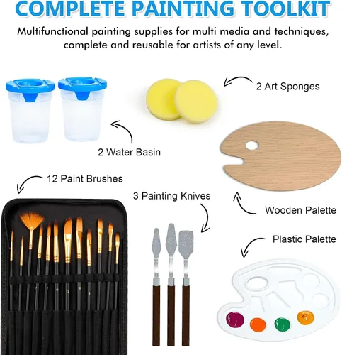 Vista 3 de Shuttle Art Kit de pintura en lienzo, paquete de 50, 28 lienzos de varios tamaños para pintar y 22 herramientas de arte
