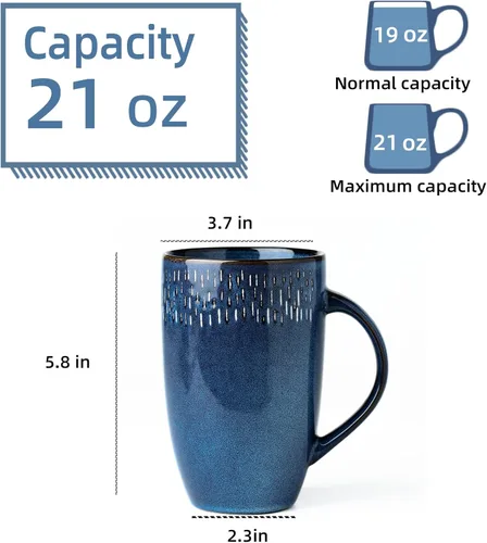 Vista 2 de Tazas de cerámica grande de 21 oz, Tazas extra grandes para té y café, diseño de asa grande, taza de café grande para oficina y hogar, apta