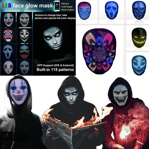 Vista 7 de AINSKO LED Mask Bluetooth-APP Programmable Control Glowing RGB Rechargable Light-Up Mask Halloween Costume Cosplay