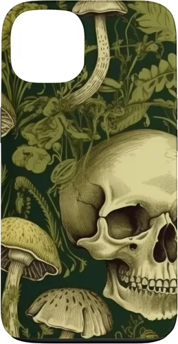 Vista 7 de iPhone 16 Skull Pattern Olive Green Mushroom Case