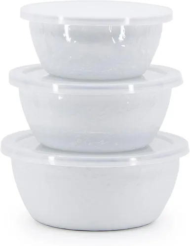 Vista 13 de Golden Rabbit Enamelware - Cuencos de almacenamiento anidables con tapas, juego de 3, camuflaje Mixing, Serving & Storage Bowls, Carbon Steel Core