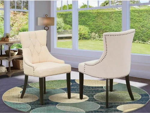 Vista 2 de East West Furniture FRP1T02 Friona Parson - Juego de 2 sillas de comedor con botones copetudos y ribete de cabeza de clavo, color beige claro, juego