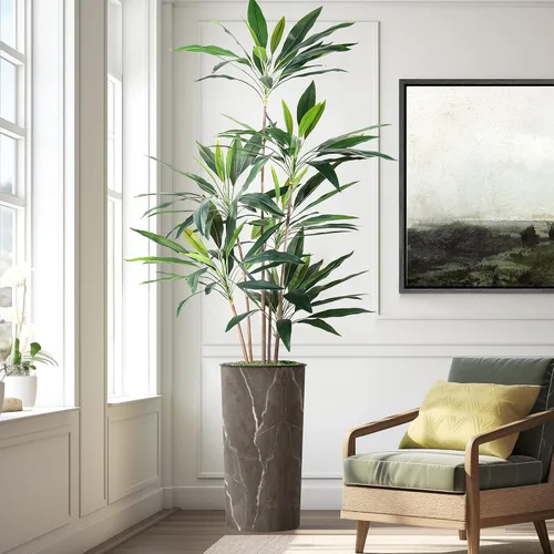 Vista 9 de Árbol artificial con efecto de granito moderno, palmera tropical areca artificial de seda para decoración del hogar en interiores y exteriores