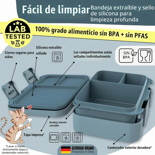 Vista 3 de BEARFOOT Lonchera infantil con compartimentos – Compacta y ligera A prueba de fugas, sin BPA, apta para lavavajillas Diseño dibujado a mano
