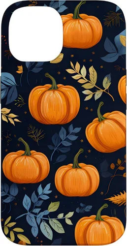 Vista 4 de iPhone 16 Calabazas y Hojas de Otoño Patrón Fondo Oscuro Caso