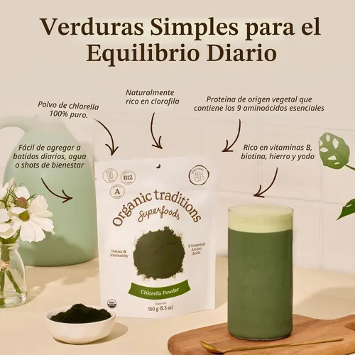 Vista 7 de Superalimento orgánico en polvo de espirulina y clorella, vegano, sin OMG
