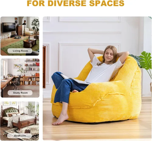 Vista 8 de Silla Puf Gigante con Reposabrazos - Asiento Acogedor de Gran Tamaño para Adultos, Tela de Pana y Relleno de Espuma de Alta Resistencia, Salón Ideal