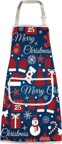 Vista 8 de Delantales de Navidad para mujeres y hombres, delantal de cocina de Navidad con bolsillos, regalos de Feliz Navidad, delantal de chef para hornear